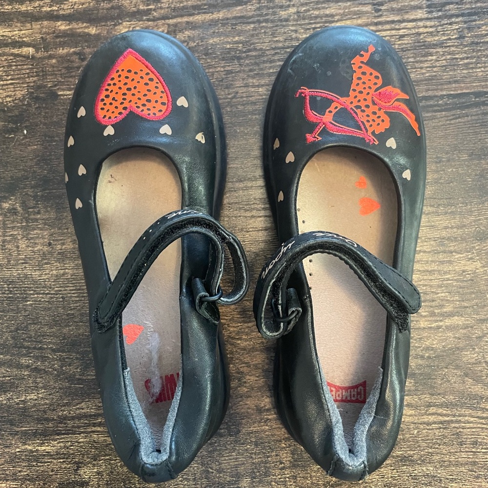 Camper Kids Black and Orange Heart Mary Jane Shoes